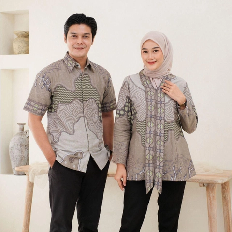 Kois Batik - Atasan Batik Coupel Modern Blouse Wanita Dan Hem Pria Kekinian Motif syakira mint