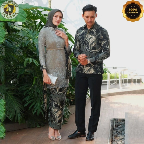 COLLECTION SARJANA - Batik Couple Alin- Brokat Tille Mutiara -Furing Satin - Payet Mutiara