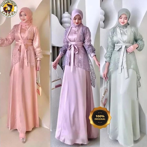 COLLECTION SARJANA - Gamis Fuji - Brokat Tille Mutiara Motif Bordir- Satin