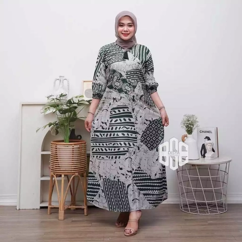 Disya.id - Gamis Twill Rayon Premium Busui Terbaru Jumbo Syari Bunga Garis