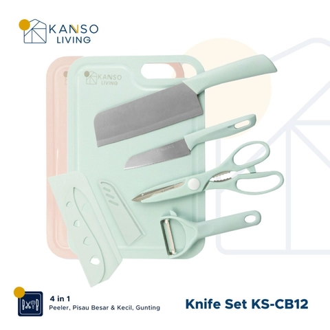 Kanso Living - Kanso Living Set Pisau Dapur isi 4pcs Stainless Steel Knife Set - Merah Muda