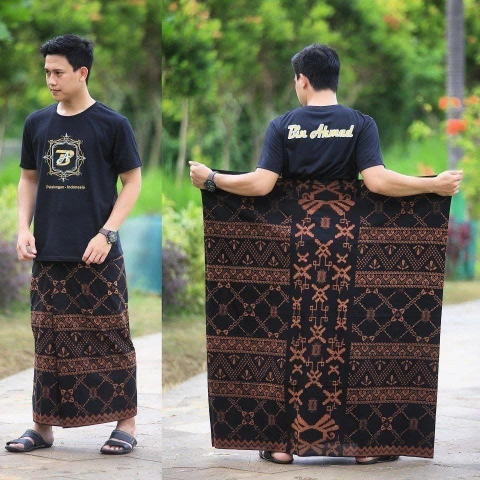 Batik Alfin - Sarung batik pria dewasa motif waru hitam modern terbaru bagus banget