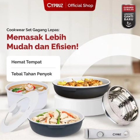 Rizki Electronics - Cypruz Cookware Set Detachable Granite Diecast Wajan Set Premium Anti Lengket