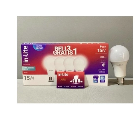 UTAMAMEGA - Inlite 15W Lampu Bohlam LED 15 Watt Super Terang Paket Beli 3 Gratis 1