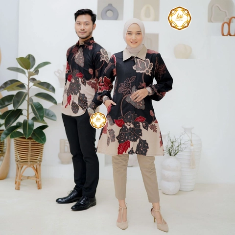 Rambe Batik Indonesia - Couple Tunik Mawar Exclusive Hitam