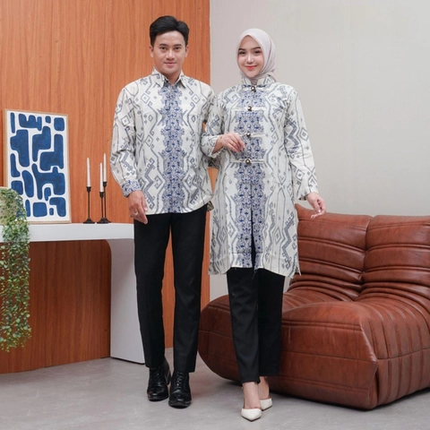 Kois Batik - Batik kembaran tunik dan kemeja model terbaru motif asmat navy