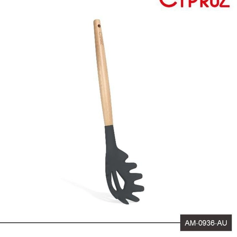 Cypruz - Cypruz Utensil Gagang Kayu Kepala Silicone Garpu Pasta AM-0936-AU
