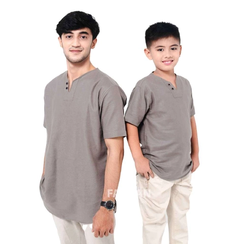 FADSAN - Koko Ayah dan Anak Lengan Pendek Bahan Katun Linen Warna Grey - Mono Series