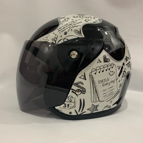 CRX Helmet - Helm Nuvo Diary Hitam Glossy - Helm SNI - Helm Dewasa