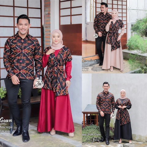 Rambe Batik Indonesia - Batik Couple Jesna Goun Batik HQ Kombinasi Moscrepe Grid A Import