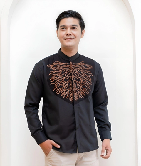 Batik Mafaza - Baju Koko Pria Hitam Lengan panjang Keren simpel free peci rajut motif farel