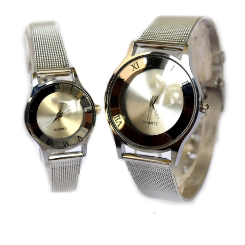 Lanc Fashion - jam tangan Pasangan Stainless Crome Pasir Harga sepasang