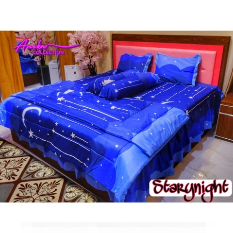 Aneka Collection - SPREI BEDCOVER SET UKURAN SPREI 180 RUMBAI SIZE NO 1 KASUR KING - STARYNIGHT