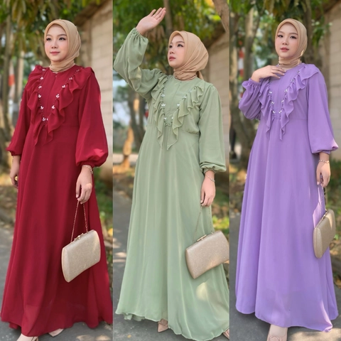 [B1G1] BELI 1 GRATIS 1 Baju Gamis Wanita Celia Dress Kombinasi Payet (Premium Quality)