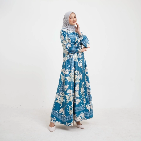 Lusianasae - Lusianasae - Camellia Gamis warna Biru busui friendly bahan Silk Premium