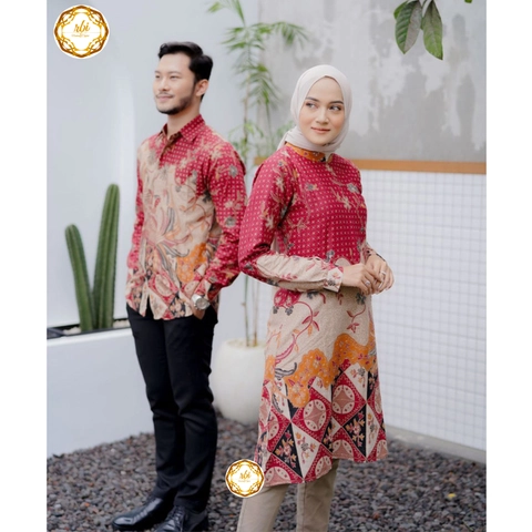 Rambe Batik Indonesia - Couple Tunik Laksha Merah Modern dan Exclusive