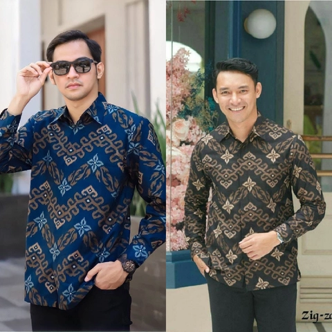 Batik Alfin - Baju batik kemejan pria Lengan panjang motif Zigzag terbaru