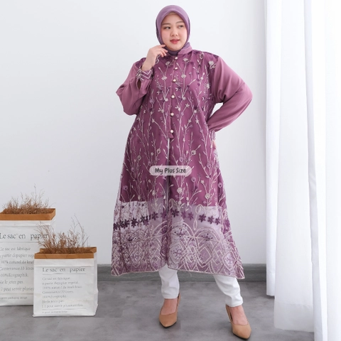 My Plus Size - Long tunik Brukat Tile Jumbo Wanita 3944 / Ld 125 cm / 135 cm & 145 cm / Tunik Eid Series