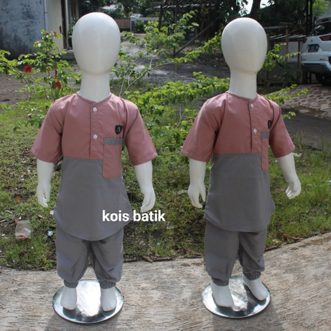Kois Batik - Baju muslim anak setelan baju dan celana warna lilacabu