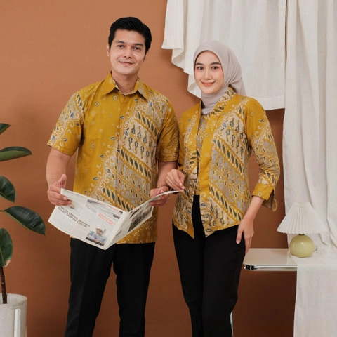 Batik Mafaza - Atasan batik model baru kebaya hem blouse bisa dipisah motif luna kuning