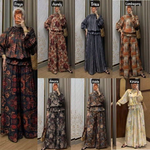 Khisna collection - Set kulot nikayla motif bunga kekinian perempuan