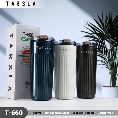 Tarsla Tumbler T-660 Stainless SUS304 Mug Coffee&Tea 500ML Incl Sedotan Stainless & Sikat Pembersih
