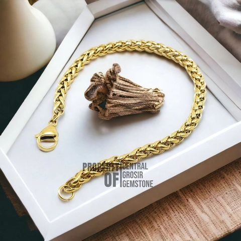 CENTRAL GROSIR GEMSTONE - Gelang Rantai Emas Titanium Terbaru Tampil Keren Mewah Anti Karat Asli