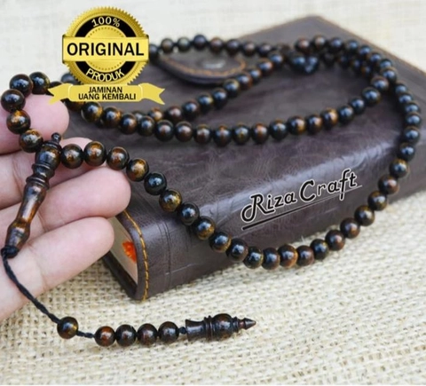 Riza Craft - Tasbih 99 Butir Kayu Akar Bahar Taliarus Tali Arus Hitam Emas Laut ASLI Original