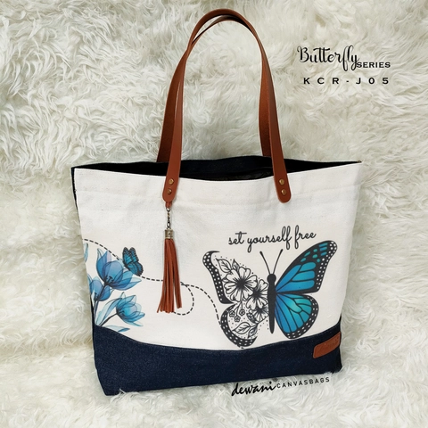 Dewani - Dewani Totebag Canvas Jeans KCR-J05 Tas Wanita Kupu Rumbai