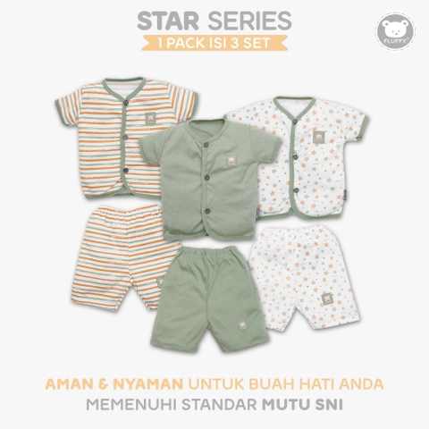FLUFFY - FLUFFY - FLUFFY Setelan Baju Pendek Pendek STAR (Isi 3Psng) SBD3S SRH SML