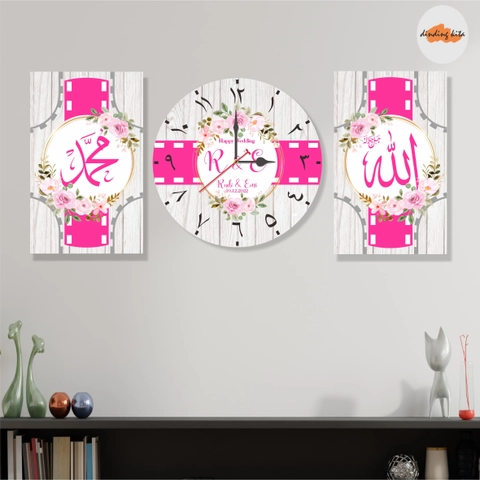 EVM Stockist - DINDINGKITA - Jam Dinding Kaligrafi Set Custom Dekorasi Dinding Aestetic Pink BL304