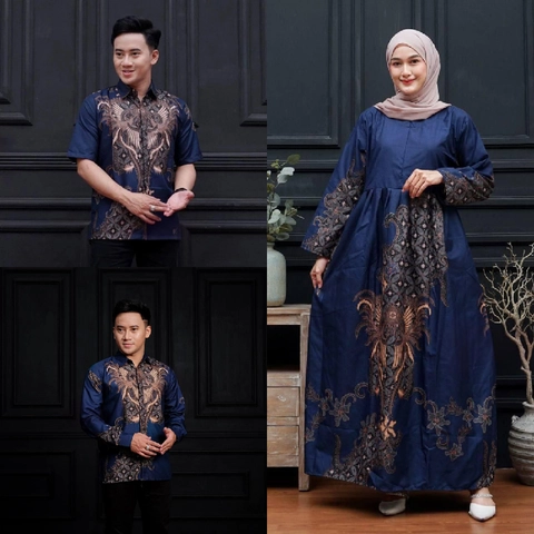 Kois Batik - Batik coupel gamis hem kemeja terbaru siap seragam motif layangan navy