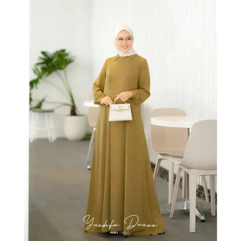 Muslim Clothing - Muslim Clothing-Yushfa Maxy Gamis Wanita Polos Basic All Size Besar OOTD Gaun Pesta Kondangan Premiu