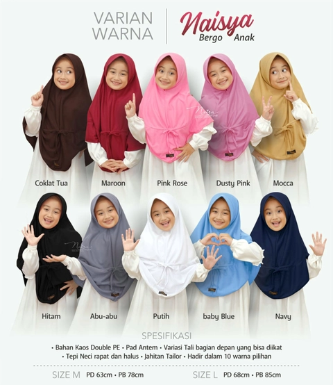 AIZANA MOSLEM FASHION - Naisya Bergo Pad Anak Instan