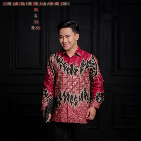 Khisna collection - Kemeja pria lapis furing merah manis
