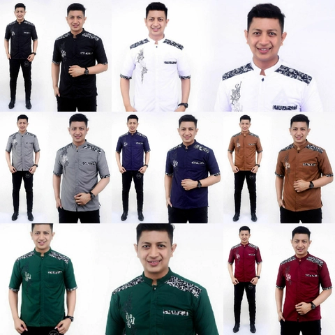 Batik Alfin - Baju koko muslim bordir kombinasi batik Lengan pendek bagus keren dewasa