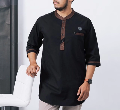 BAJU KOKO KURTA PAKISTAN PAKAIAN MUSLIM PRIA BAHAN FULL COTTON WARNA NAVY HITAM PUTIH ABU MOCCA UKUR