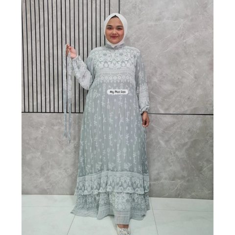 My Plus Size - Gamis Ceruty Etnic Plisket Wanita Jumbo 3908 / 3XL & 5XL