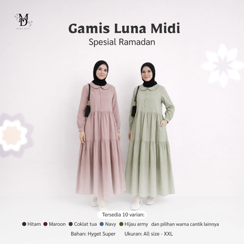 MEQA DAILY - Gamis Luna Midi Dress Fashion Wanita