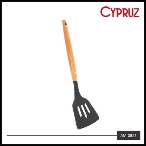 Cypruz - Cypruz Utensil Gagang Kayu Kepala Silicone Turner LUBANG AM-0931-AU