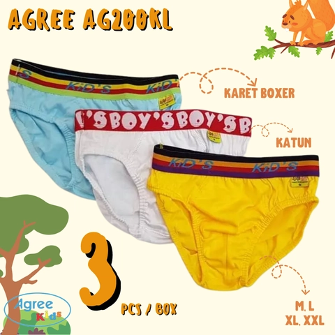 Agree AG200KL 1 Box Celana Dalam Anak Laki CD Anak Cowok Model Karet Boxer Bahan Katun M - XXL