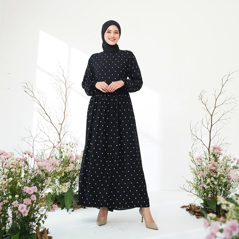 Yasmin dress Syari Muslimah warna HITAM bahan Rayon Viscose Premium Busui Friendly