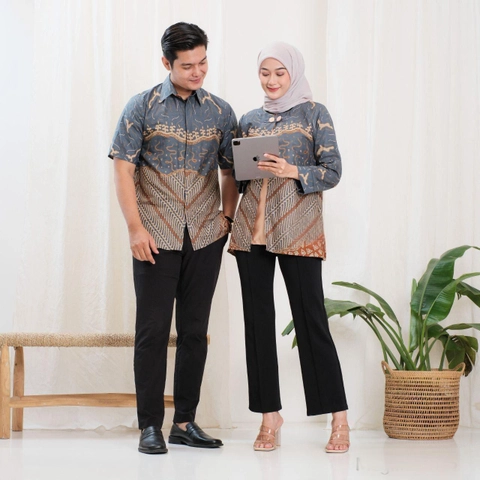 Kois Batik - Meylika blue batik atasan pria dan wanita boleh dipisah