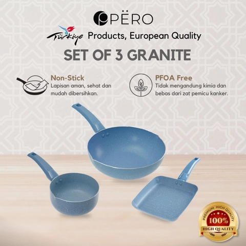 Pero official - PAKET HEMAT Pero Bundle Set of 3 Wok 24 cm Grill 20 cm Saucepan 16 cm
