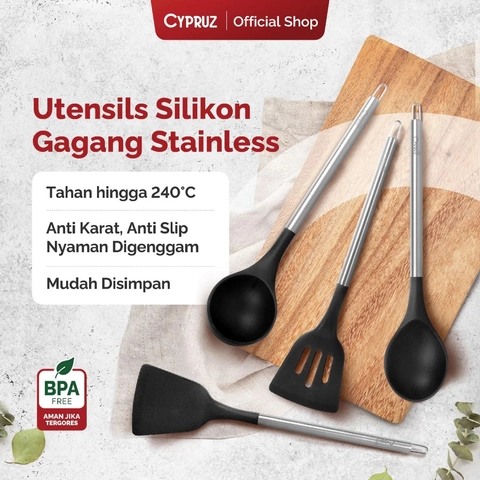 Cypruz Official - Cypruz Silicone Utensil Series Gagang Stainless Slotted Turner AM-1071