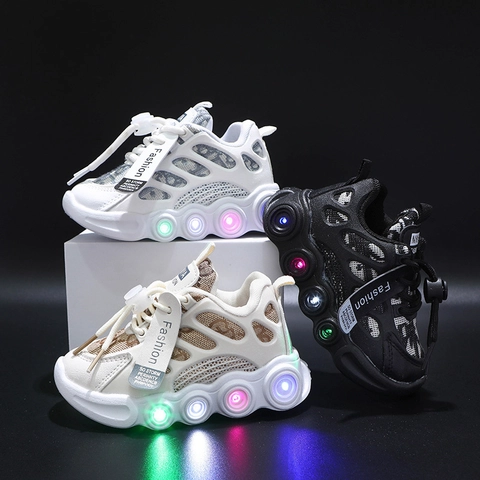 Meonky Official - Sepatu Anak Sekolah Laki Laki Perempuan Korean LED Bisa Menyala Ringan Q - 12