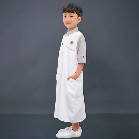 Kawan Muslim - Jubah Gamis Muslim Anak Laki Putih Premium Size 1 Sampai 14 Tahun Lengan Pendek Bahan