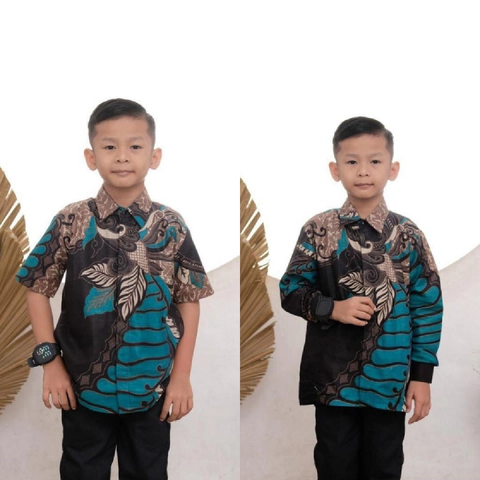 Kois Batik - Batik anak coupel kemeja dan hem casual modern motif sangkuriang hijau