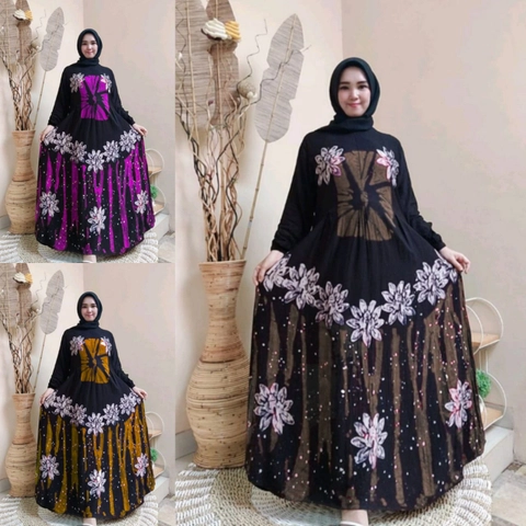Rambe Batik Indonesia - Gamis Malaman Bunga Ceplok Exclusive Bahan Rayon Super