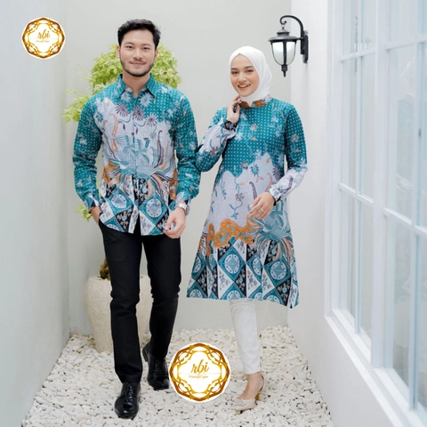 Rambe Batik Indonesia - Couple Tunik Laksha Hijau Modern dan Exclusive